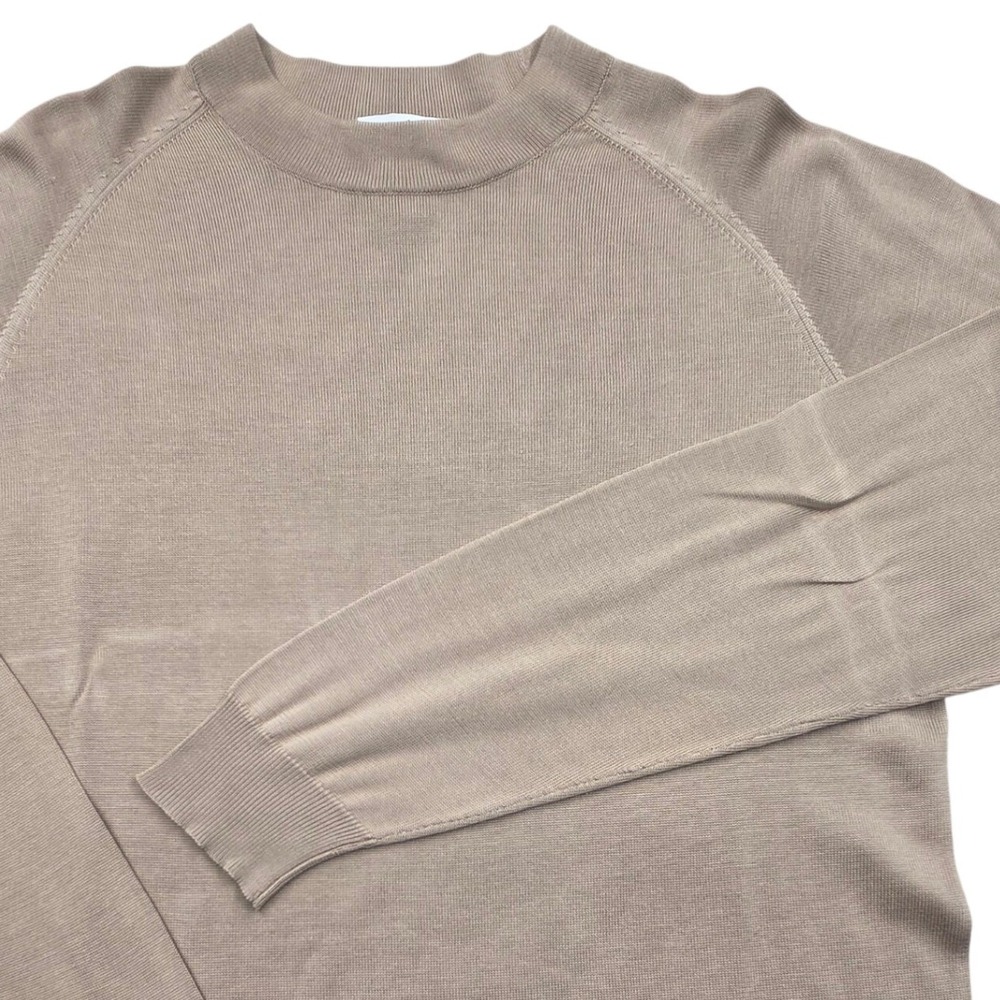 Norm Thompson Mens XL 100% Silk Crewneck Sweater Tan Taupe Raglan Long Sleeve